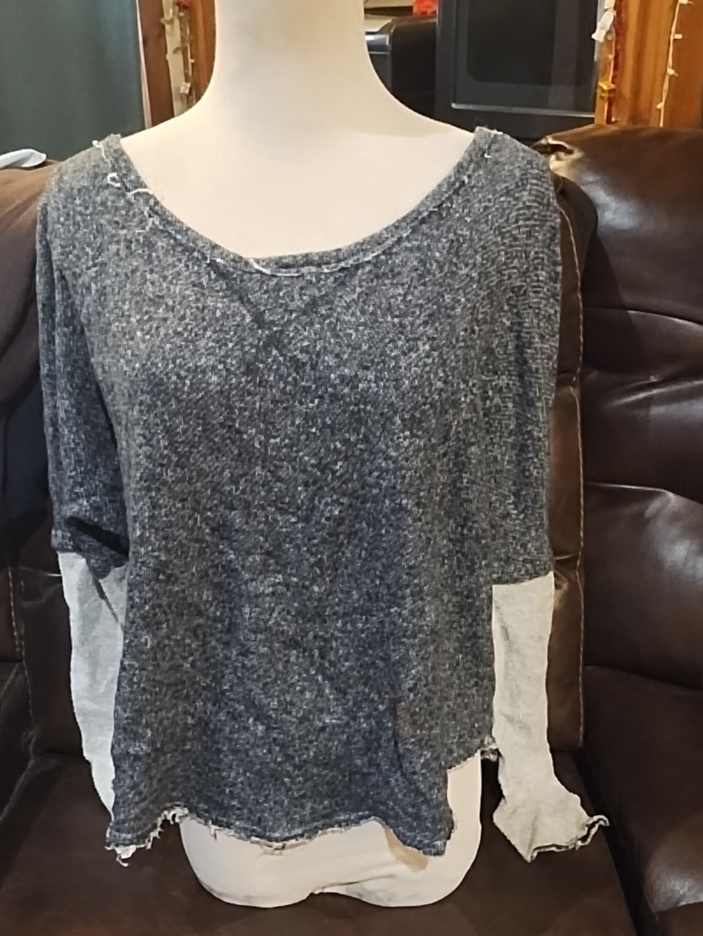 Women’s Cozy Two-Tone Long Sleeve Top - Gray/Light Gray